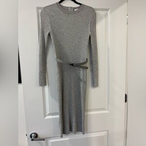 Ted Baker Gray Belted Midi Sweater Dress